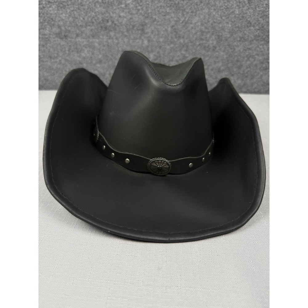 Stetson Rodeo Dr Collection Black Leather Cowboy Hat Studded Concho Large - Picture 1 of 13